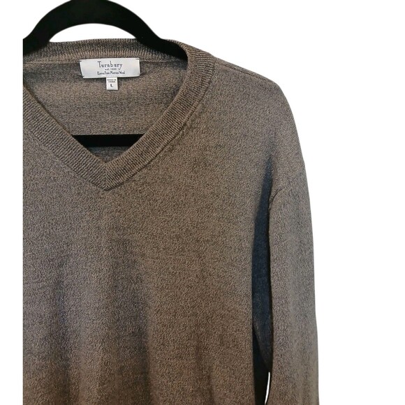 Turnbury Men's V Neck Sweater Size Large Extra Fine Merino Wool Brown Preppy - Picture 2 of 11